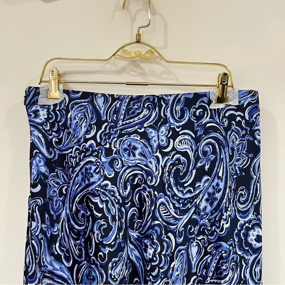 Talbots Navy Paisley Talbots Satin Midi Skirt Size 12 Unlined Elastic Waist - Picture 8 of 12